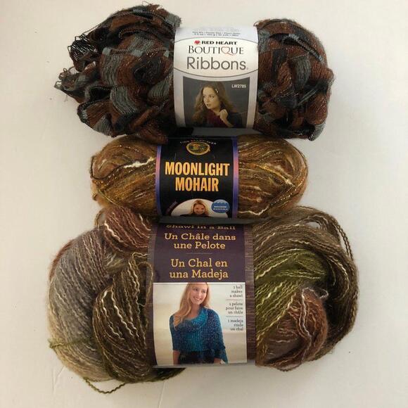 🛒 $15 - Scarf Shawl Yarn bundle Brown Rust Blue Moonlight Mohair #1889 - Picture 2 of 11